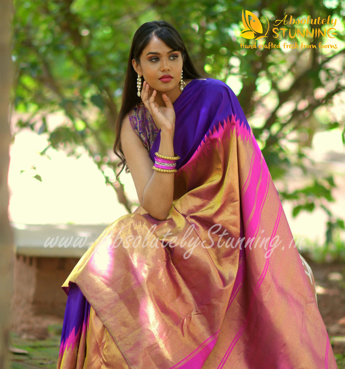 AROHANAM Hand Woven Royal Purple Rising border