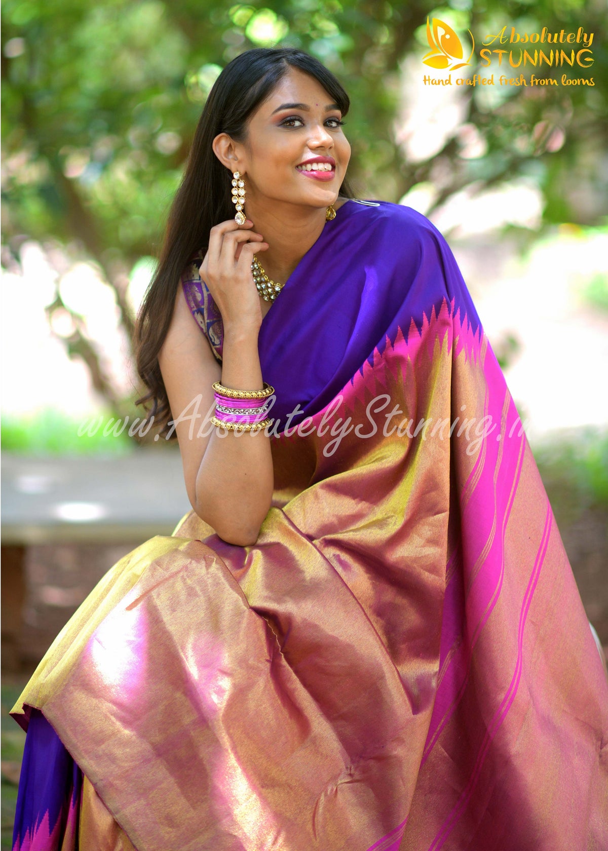 AROHANAM Hand Woven Royal Purple Rising border