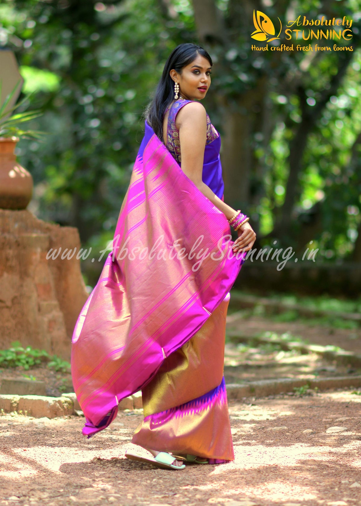 AROHANAM Hand Woven Royal Purple Rising border