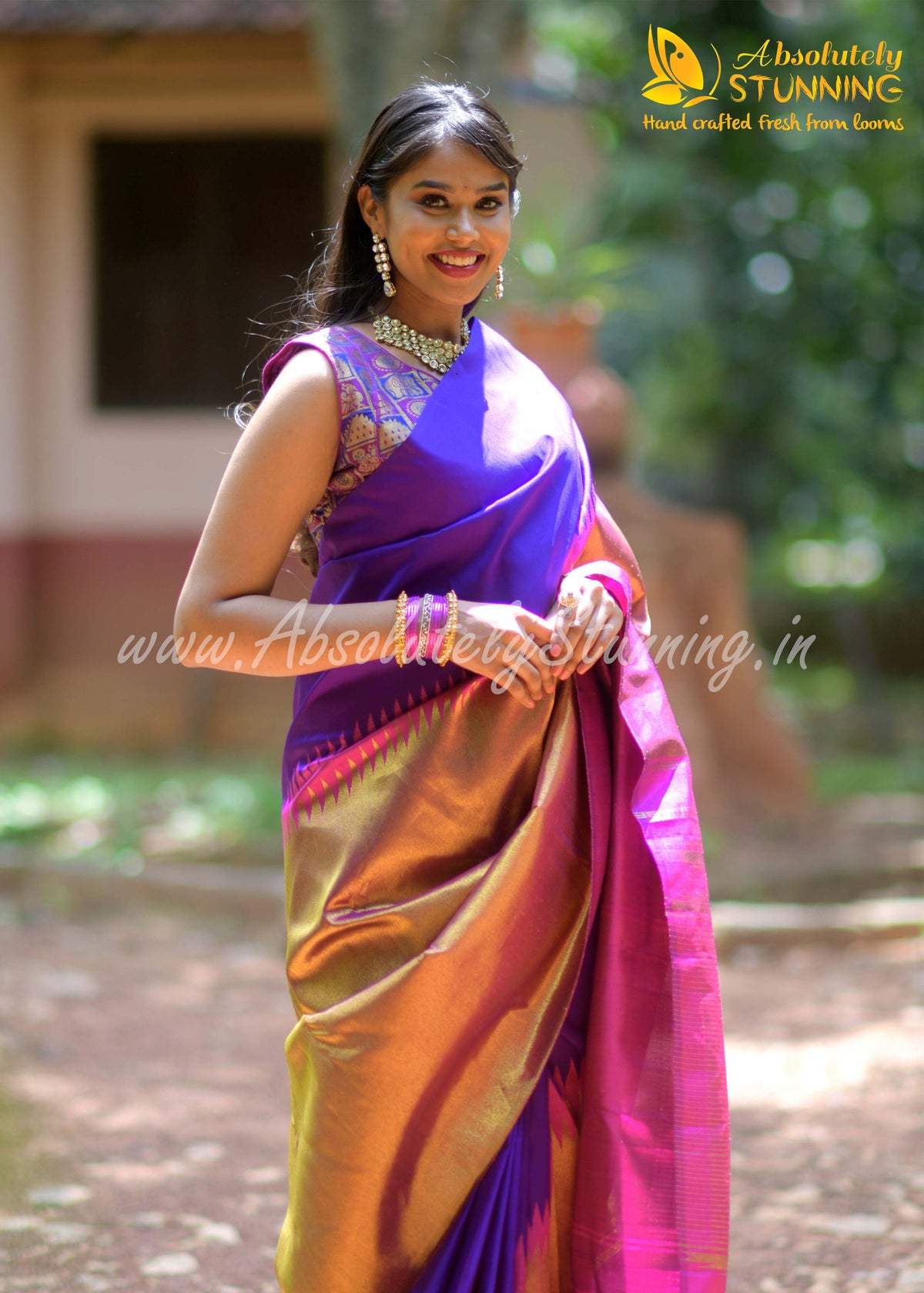 AROHANAM Hand Woven Royal Purple Rising border