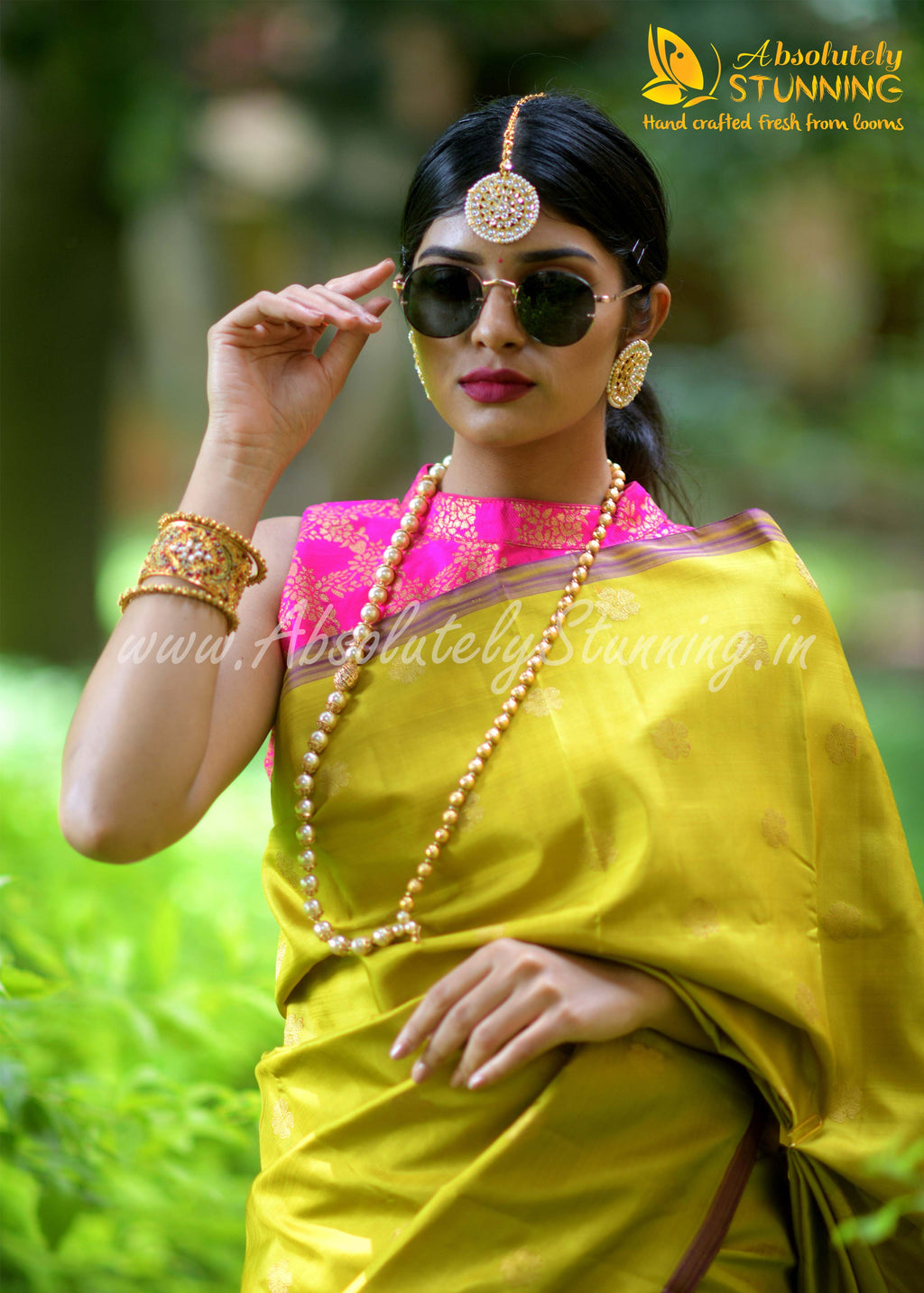 PARIJATHAM Hand Woven Yellowish Green Floral Motif