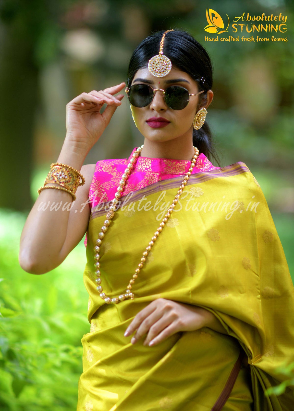 PARIJATHAM Hand Woven Yellowish Green Floral Motif