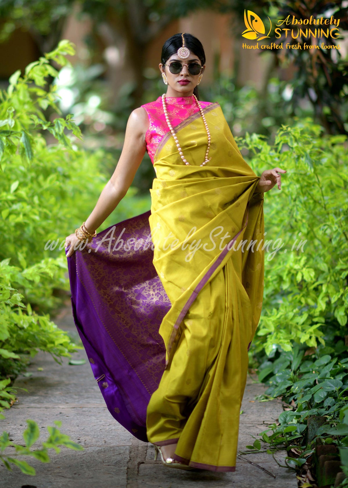 PARIJATHAM Hand Woven Yellowish Green Floral Motif