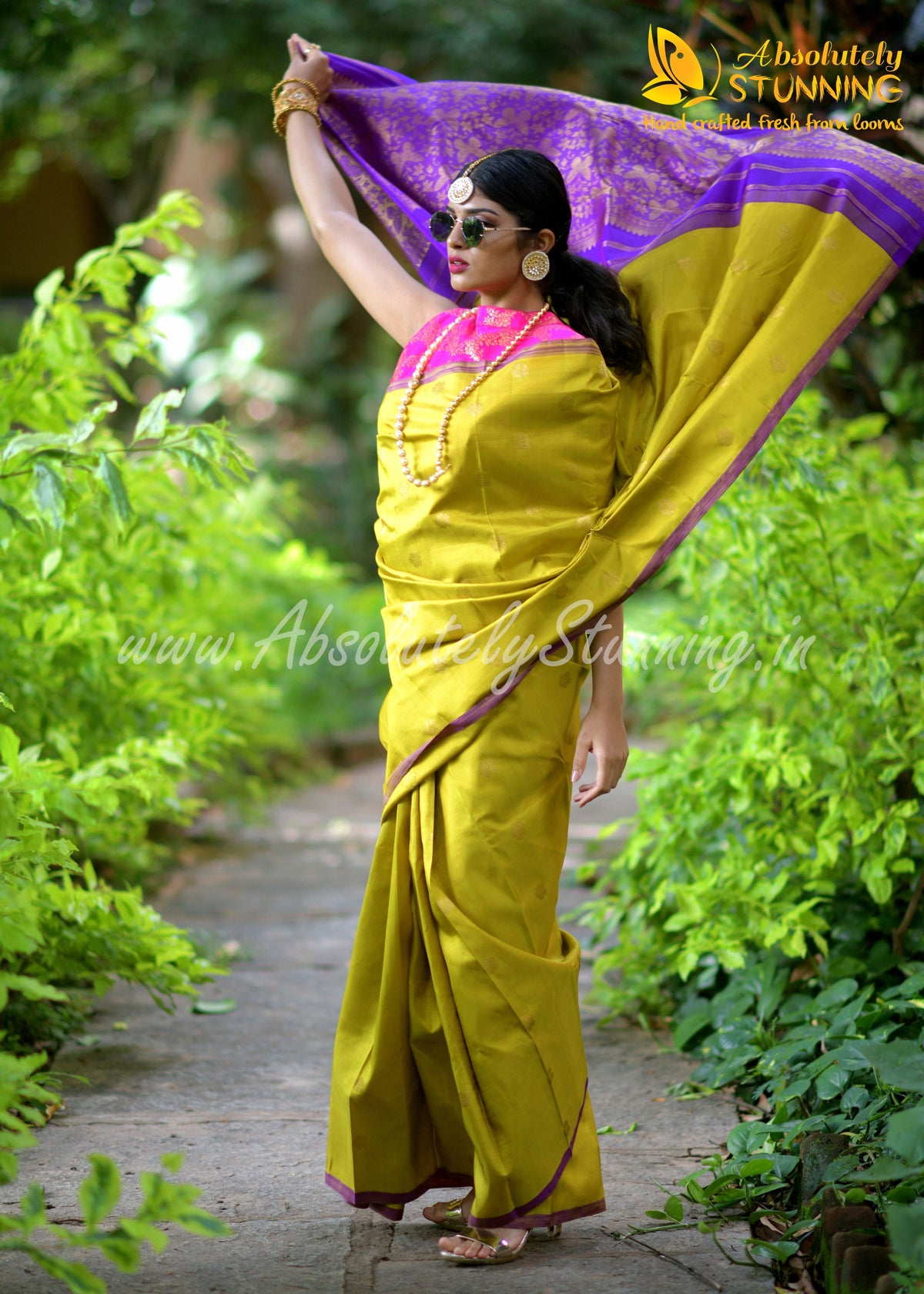 PARIJATHAM Hand Woven Yellowish Green Floral Motif