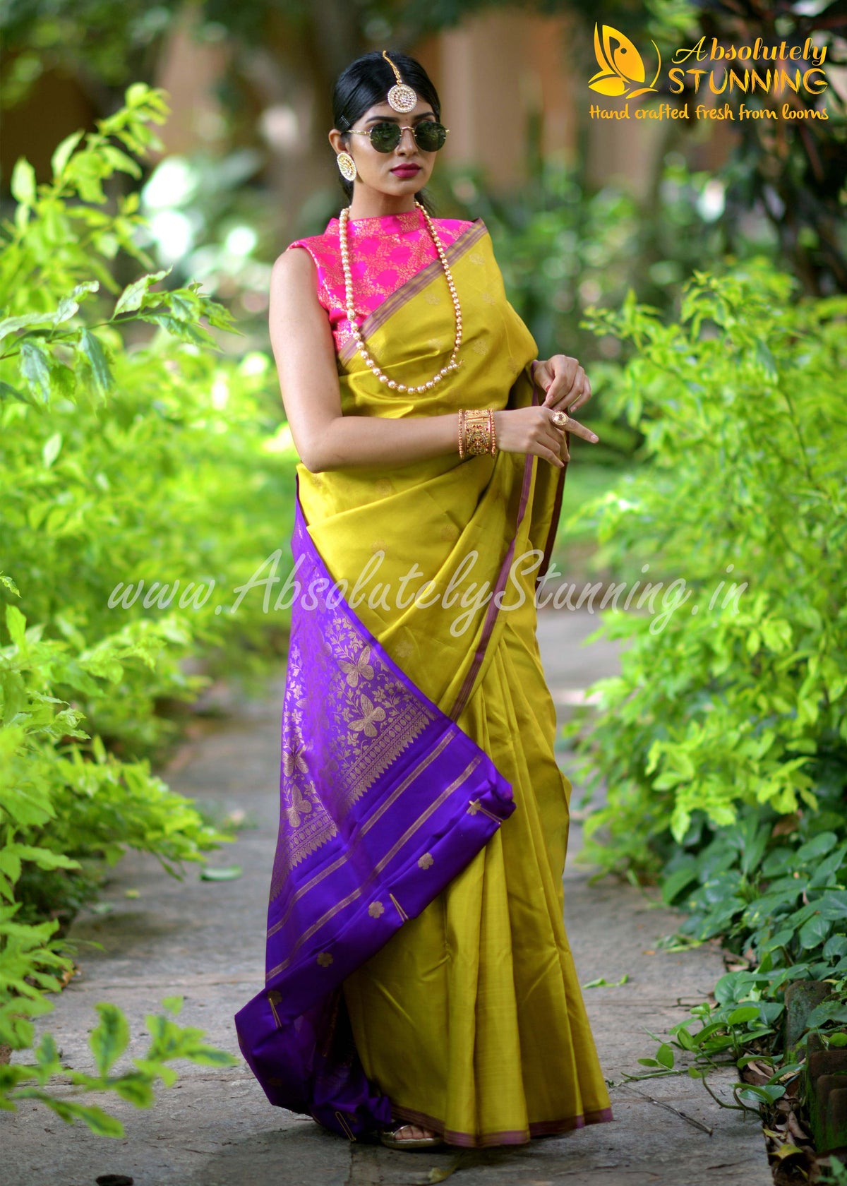 PARIJATHAM Hand Woven Yellowish Green Floral Motif