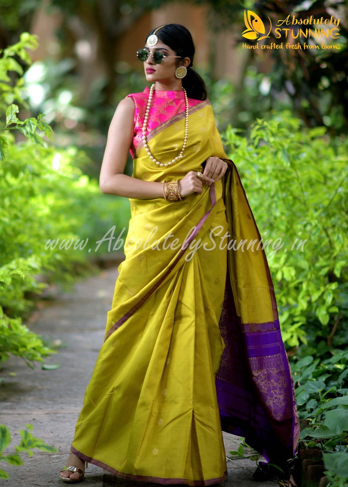 PARIJATHAM Hand Woven Yellowish Green Floral Motif
