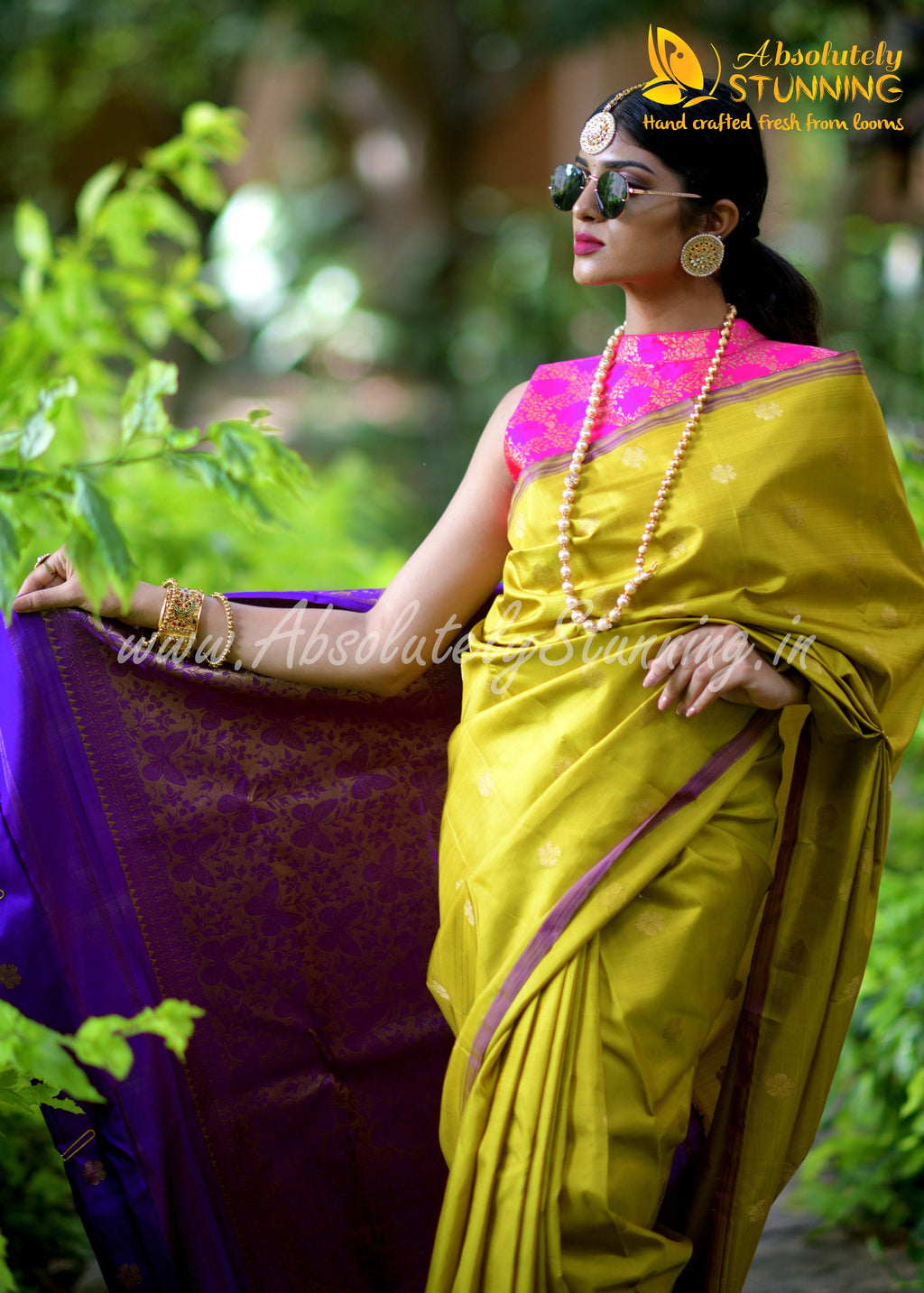 PARIJATHAM Hand Woven Yellowish Green Floral Motif
