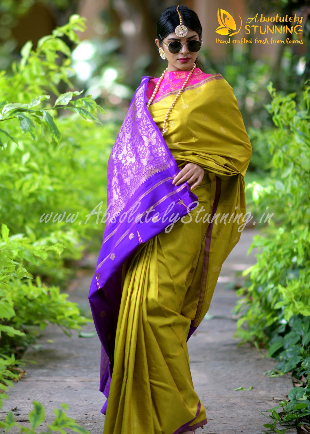 PARIJATHAM Hand Woven Yellowish Green Floral Motif