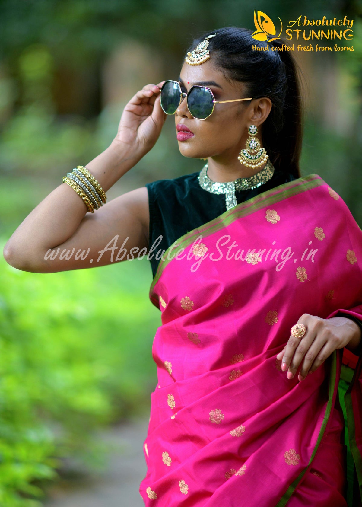 PARIJATHAM Hand Woven Hot Pink Floral Motif