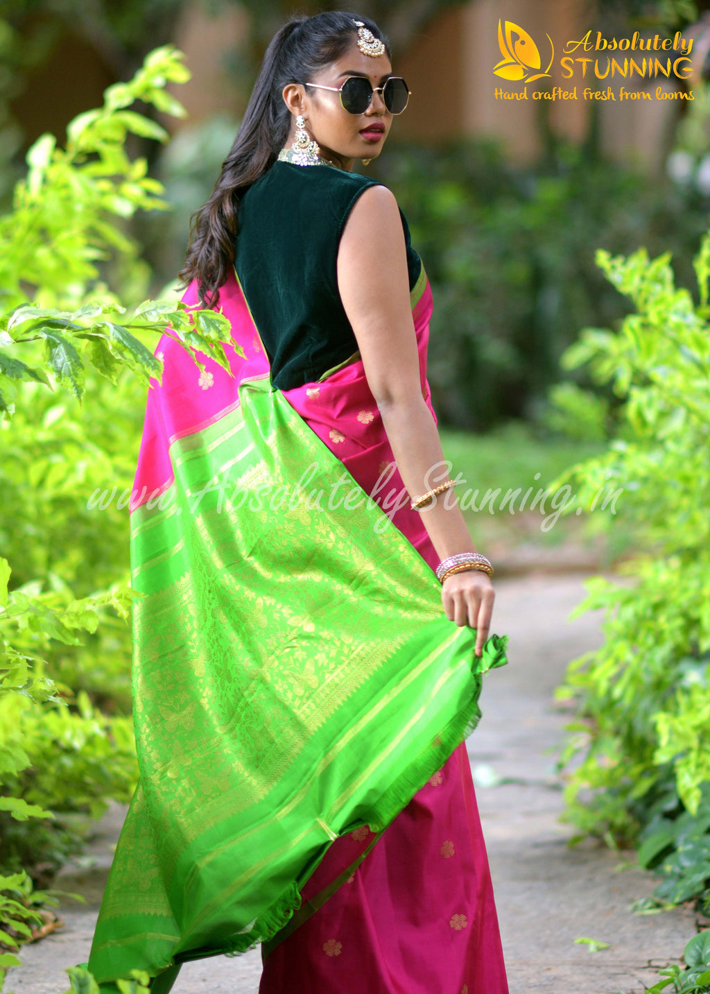 PARIJATHAM Hand Woven Hot Pink Floral Motif