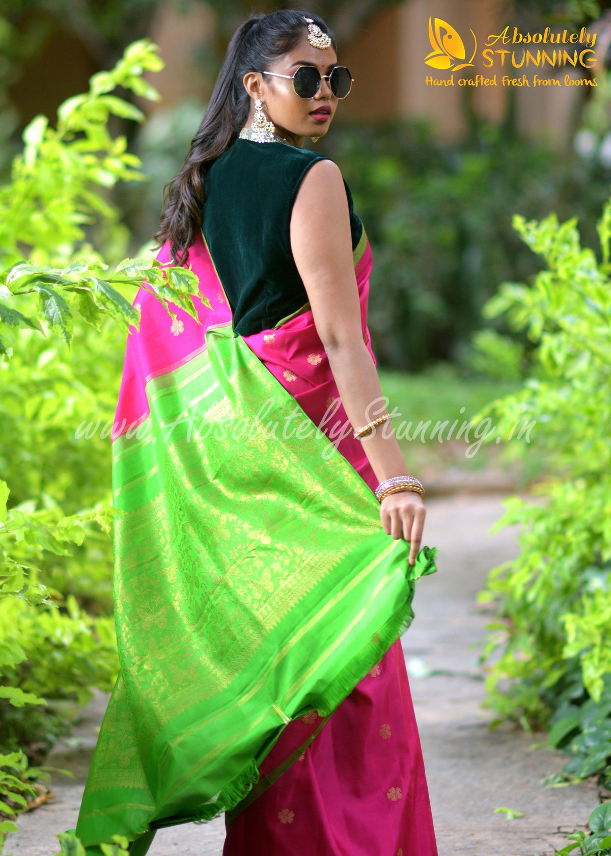 PARIJATHAM Hand Woven Hot Pink Floral Motif