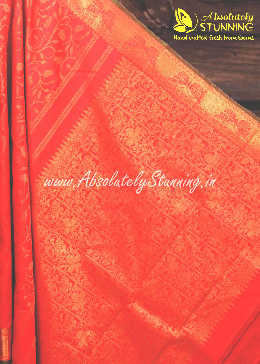 ROJAVANAM Hand Woven Vermillion Red Bridal