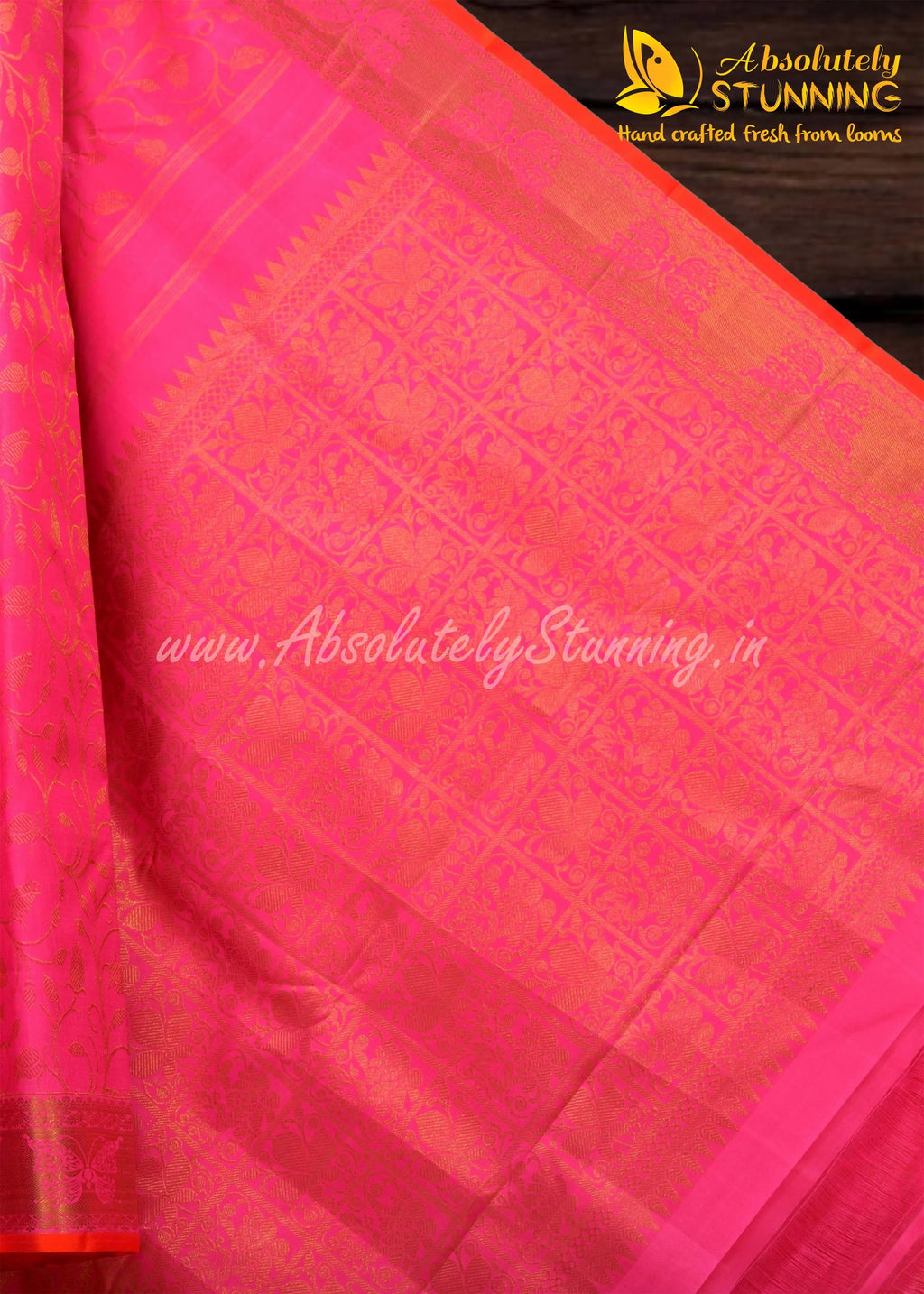 ROJAVANAM Hand Woven Bright Rose Pink Bridal