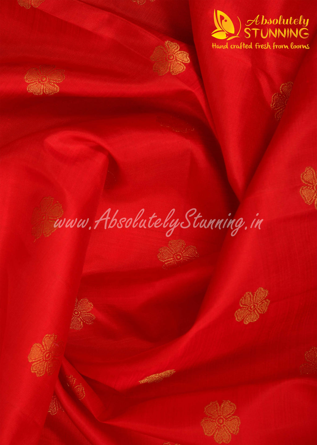 PARIJATHAM Hand Woven Fire Orange Floral Motif