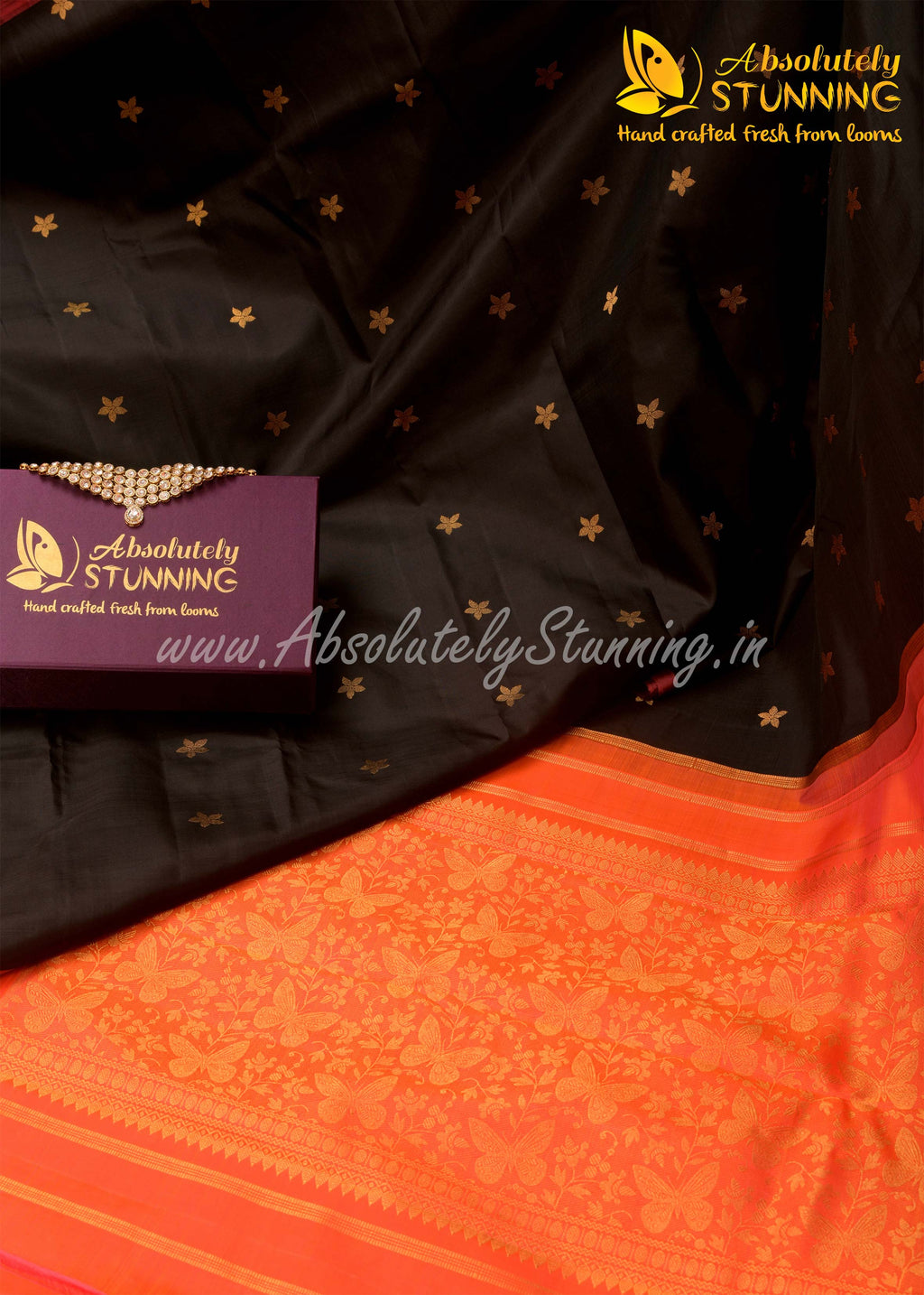 PARIJATHAM Hand Woven Black Floral Motif