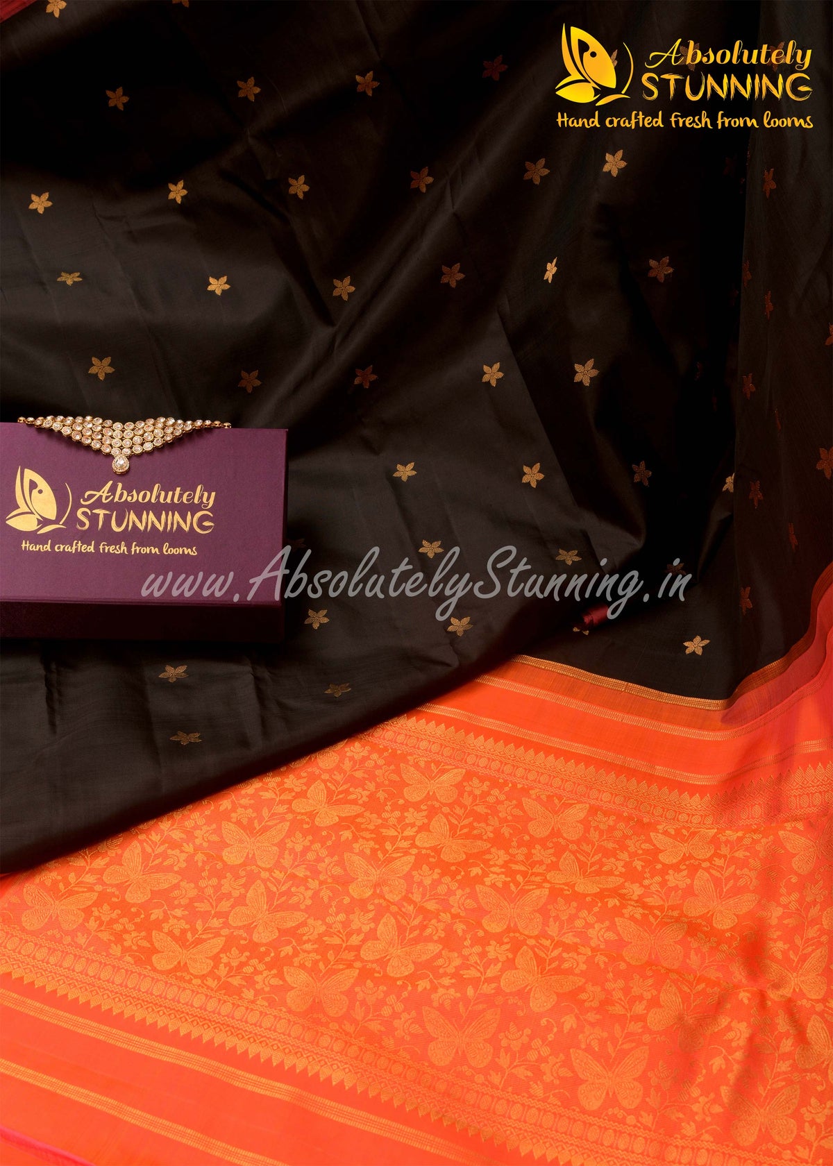 PARIJATHAM Hand Woven Black Floral Motif