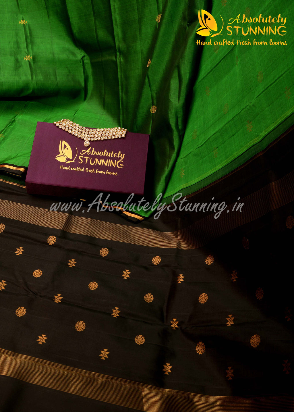 Soundaryam Hand Woven Green Exquisite Motifs