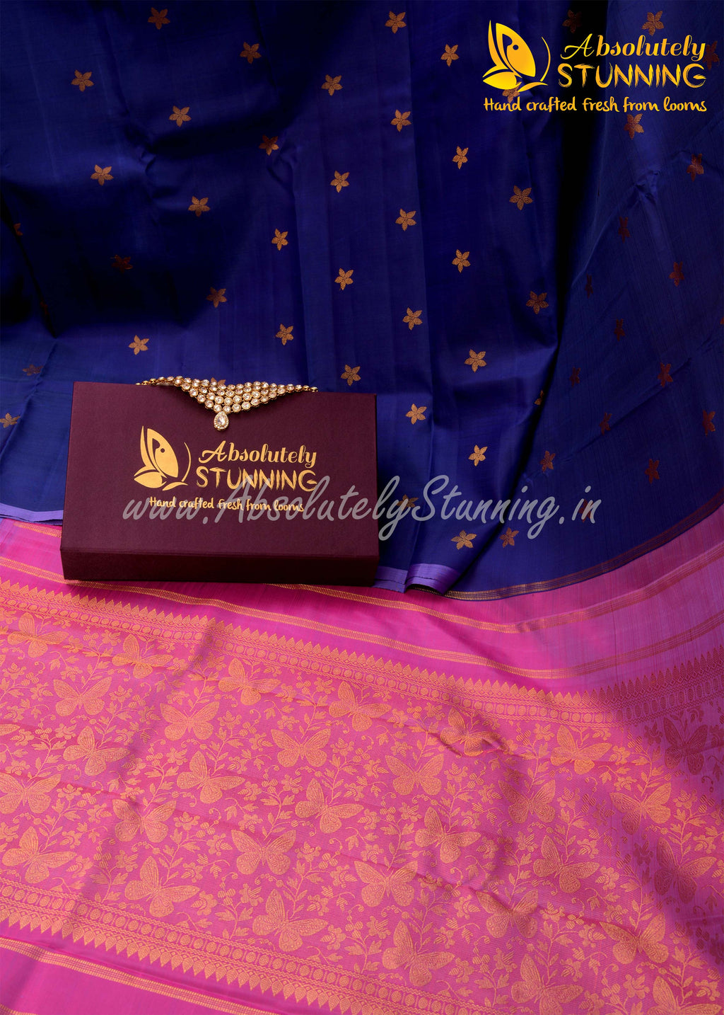 PARIJATHAM Hand Woven Navy Blue Floral