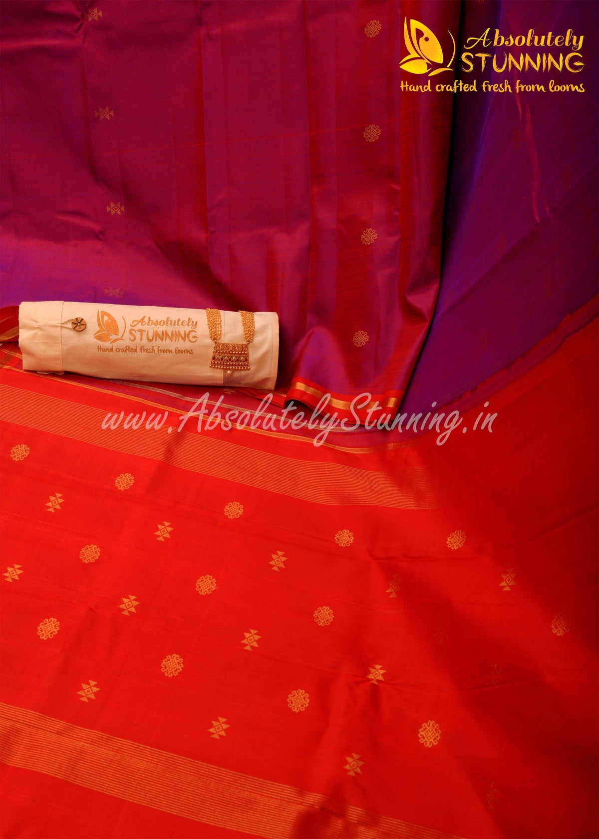 SOUNDARYAM Hand Woven Magenta & Red Exquisite Motifs