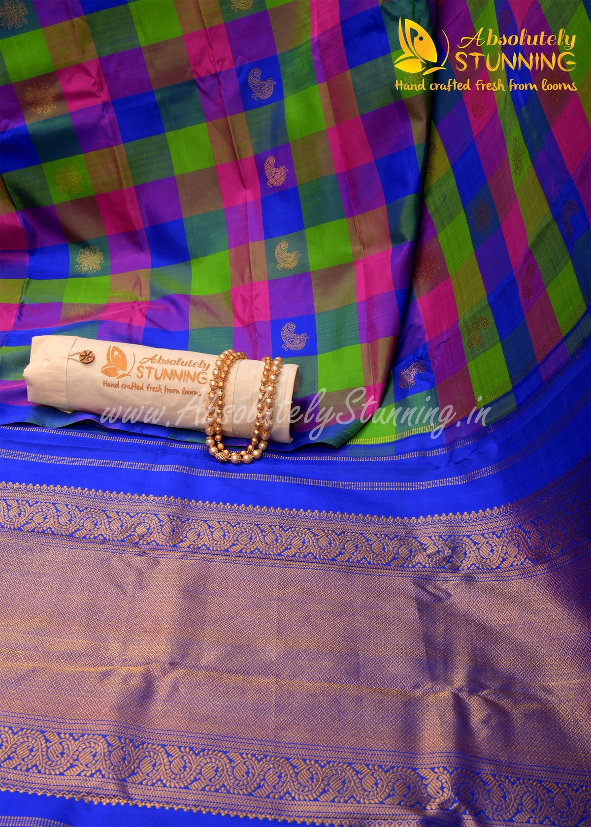 PANJAVARNAM Hand Woven Multicolour (Blue, Pink and Green)