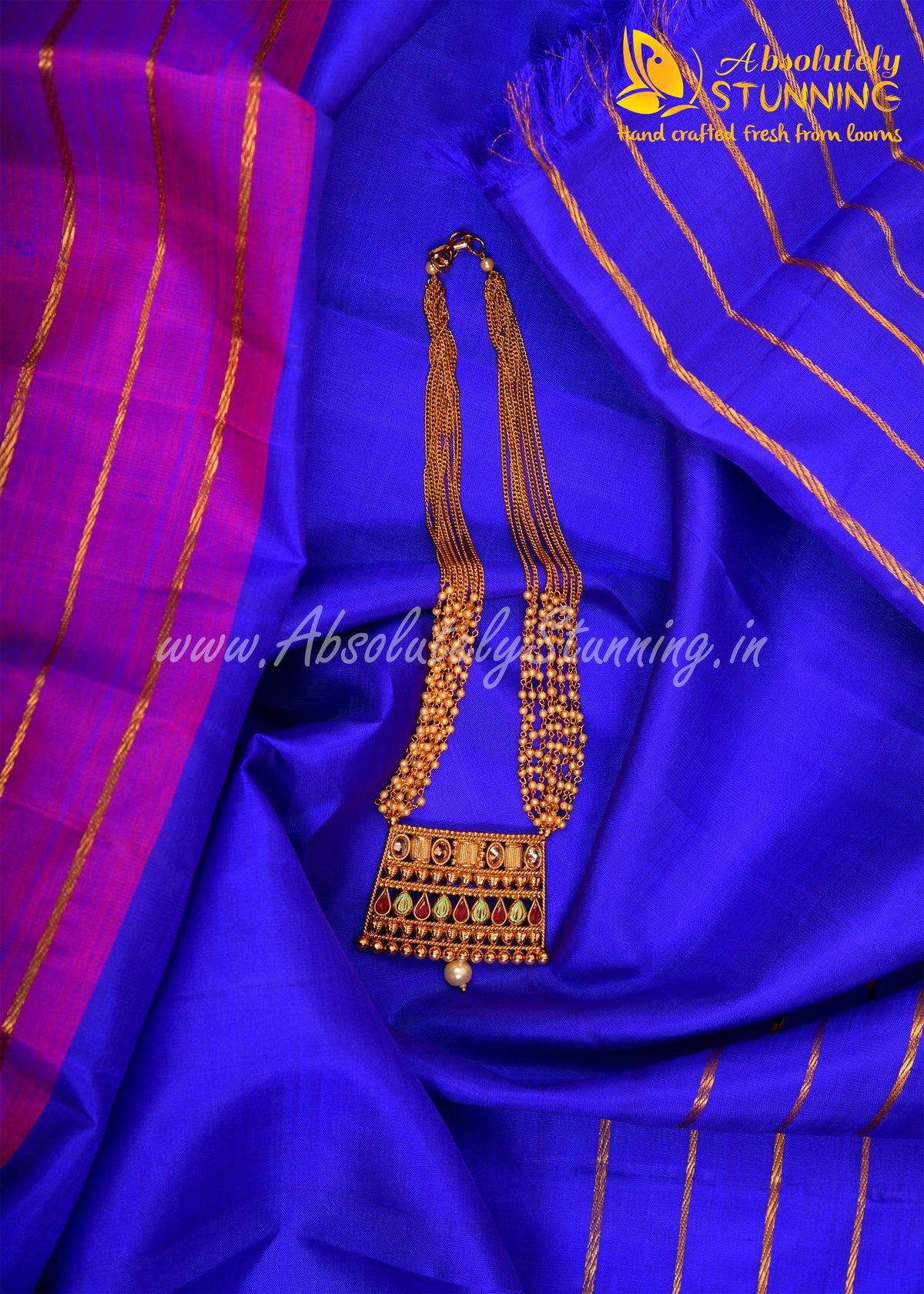 TRIVARNAM Hand Woven Tricolour Golden Mustard