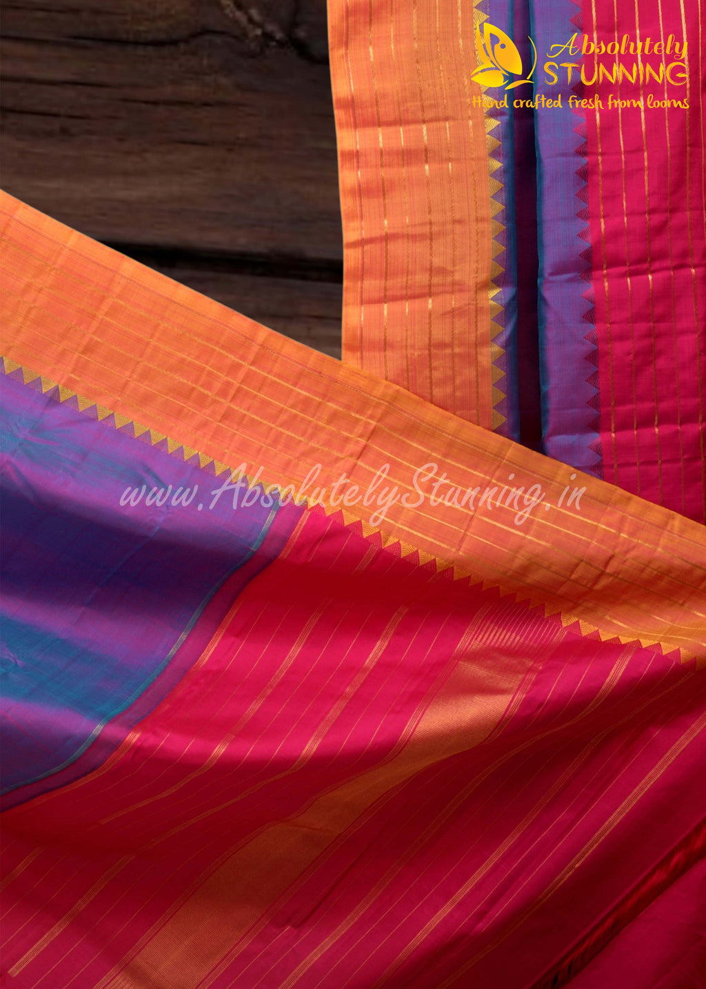 TRIVARNAM Hand Woven Tricolour Blue
