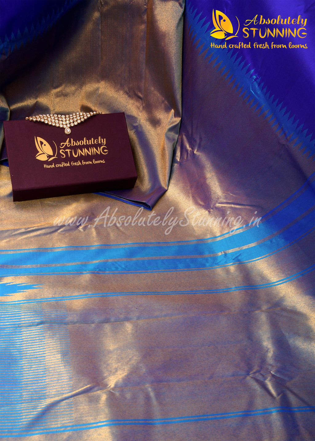 AROHANAM Hand Woven Royal Blue Rising border