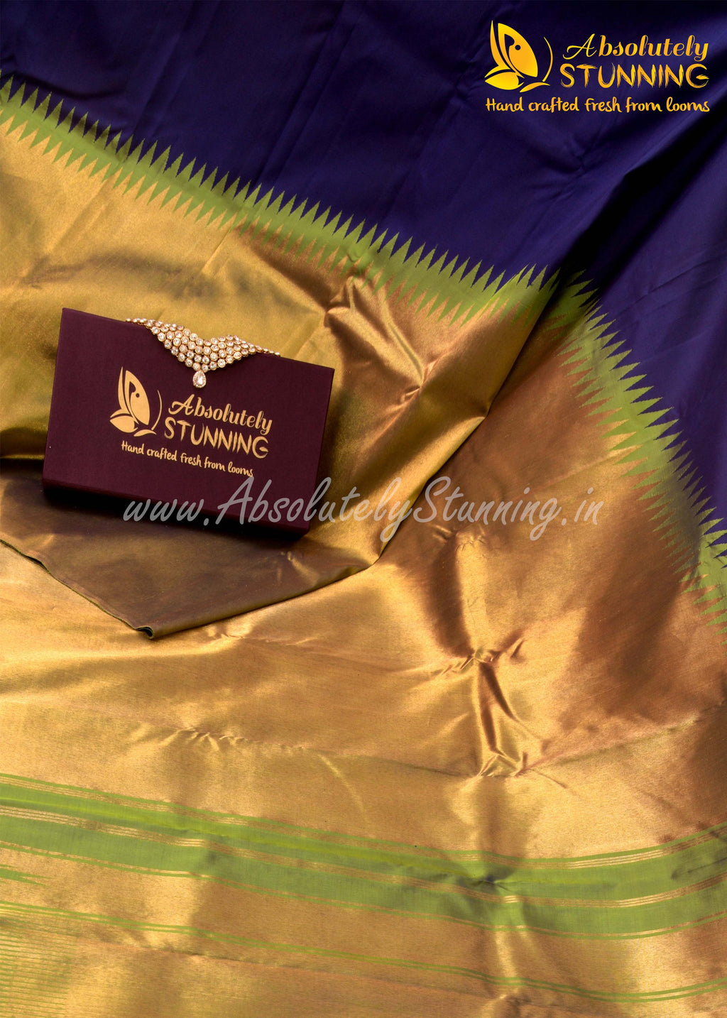 AROHANAM Hand Woven Midnight Blue Rising Border
