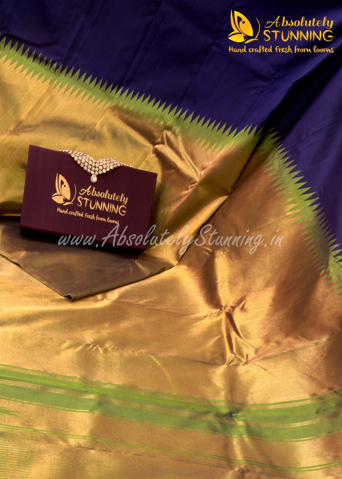 AROHANAM Hand Woven Midnight Blue Rising Border