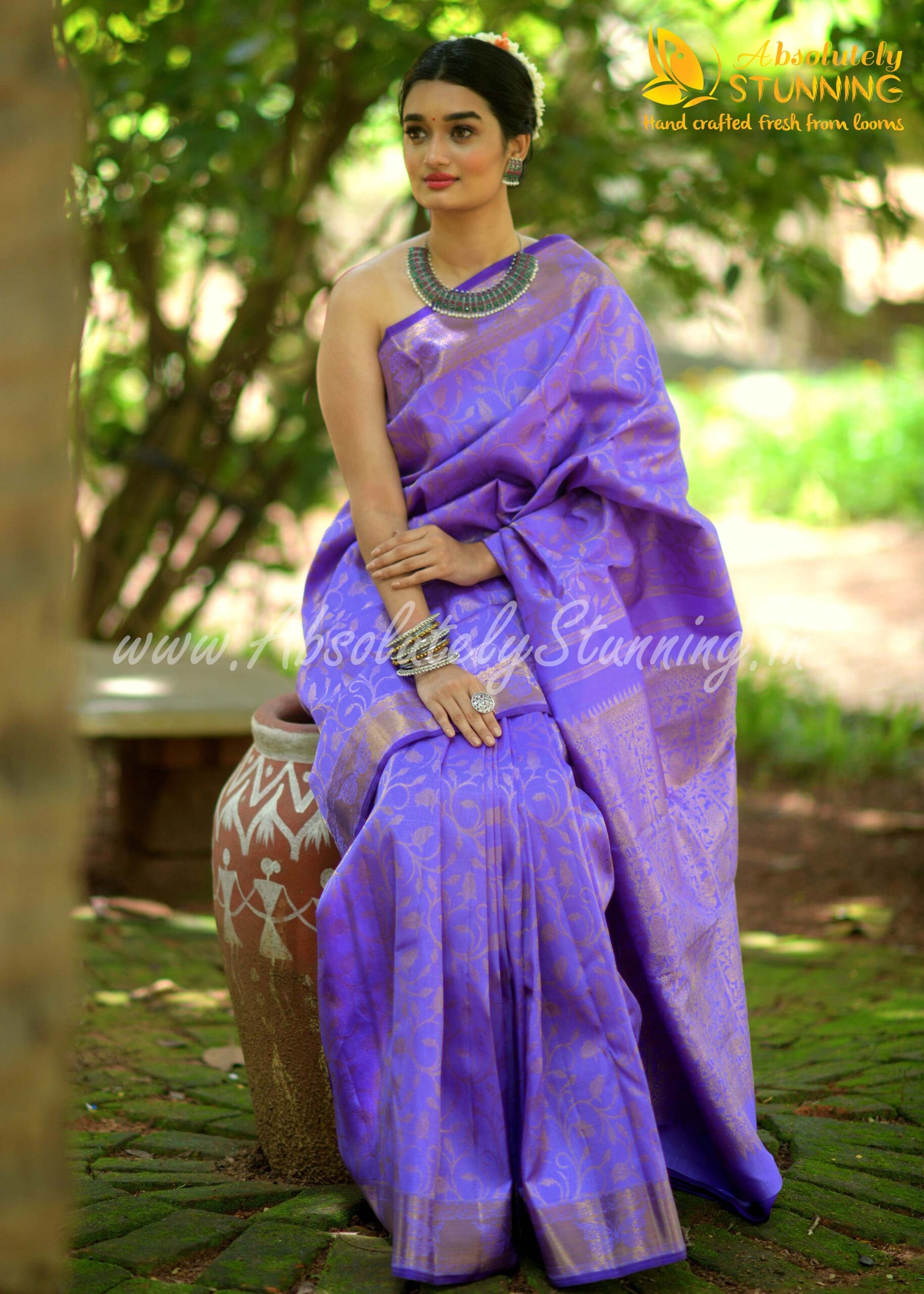 Buy ZILIKAA Lavender Purple Banarasi Uppada Silk Saree with Unstitched  Blouse online